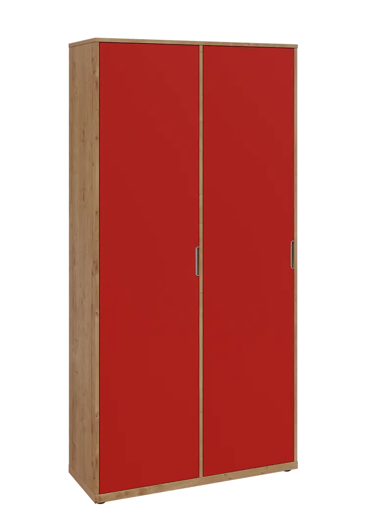 KSR6-81 L skříň šatní, 2x výsuvné ramínko, 2053x1022x400 mm, provedení levé, dub lite/červená